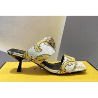 Good Looking Versace x Fendi Fendace Print Canvas Slide Sandals 6cm White 070218