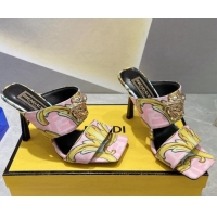 Sophisticated Versace x Fendi Fendace Print Canvas Slide Sandals 10cm Pink 070221