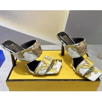 Good Quality Versace x Fendi Fendace Print Canvas Slide Sandals 10cm White 070222