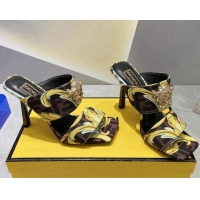 Luxury Versace x Fendi Fendace Print Canvas Slide Sandals 10cm Brown 070223