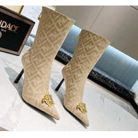 Best Product Versace x Fendi Fendace FF Canvas Ankle Boots 10.5cm Beige 070478