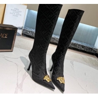 Sophisticated Versace x Fendi Fendace FF Canvas High Boots 10.5cm Black 070480