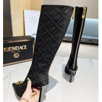 Sophisticated Versace x Fendi Fendace FF Canvas High Boots 10.5cm Black 070480