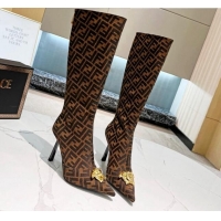 Purchase Versace x Fendi Fendace FF Canvas High Boots 10.5cm Dark Brown 070482