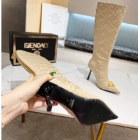 Duplicate Versace x Fendi Fendace FF Canvas High Boots 10.5cm Beige 070483