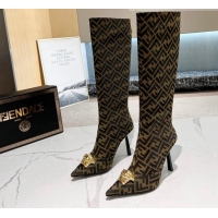 Stylish Versace x Fendi Fendace FF Canvas High Boots 10.5cm Coffee Brown 070483