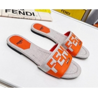 Sumptuous Fendi Signature Flat Slide Sandals in Grey Canvas and Leather Orange 070498