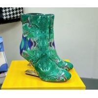 Stylish Fendi First Heel 8cm Ankle Boots in Print Fabric Green 072029