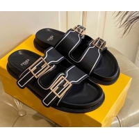 Good Quality Fendi Feel Leather Flat Slide Sandals Black 072033