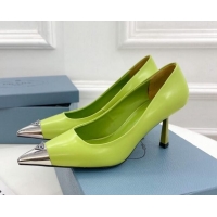 Popular Style Prada Brush Leather Slingback Pumps 7.5cm with Metal Logo Green 0523103