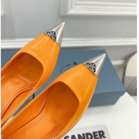 Pretty Style Prada Brush Leather Slingback Pumps 7.5cm with Metal Logo Orange 0523104