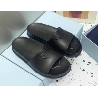 Good Quality Prada Rubber Flat Slides Sandals Black 0523110