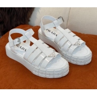 Top Design Prada Rubber Strap Flat Sandals with Metal Logo White 0523111