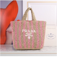 Affordable Price Prada Openwork Straw Tote Bag A20270 Pink