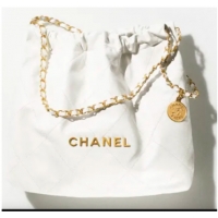 Famous Brand CHANEL 22 SMALL HANDBAG AS3260 white&gold Metal