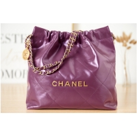 Promotional CHANEL 22 HANDBAG Calfskin & gold-Tone Metal AS3261 dark Purple