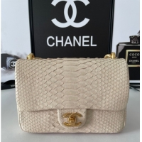 Good Looking Chanel SMALL FLAP BAG Snakeskin & Gold-Tone Metal AS3214 Beige