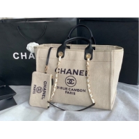 Fashion Best Chanel Canvas Tote Shopping Bag B66941 Beige