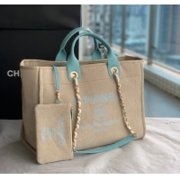 Stylish Grade Chanel Canvas Tote Shopping Bag B66941 Beige&sky blue