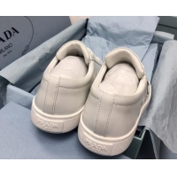 Luxurious Prada Brush Leather Sneakers with Heel Tab All White 052624