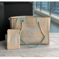 Super Quality Chanel Canvas Shopping Bag 67001 Beige&sky blue