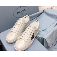 Discount Fashion Prada Brush Leather Sneakers with Black Heel Tab White 2052625