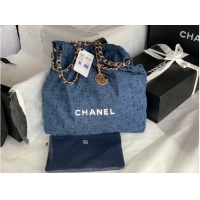 Classic Specials CHANEL 22 HANDBAG Denim AS3260 blue&white