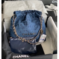 Shop Best CHANEL 22 HANDBAG Denim AS3260 blue&gold