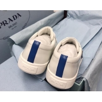 Best Price Prada Brush Leather Sneakers with Blue Heel Tab White 2052626