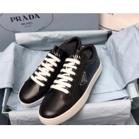 Lowest Price Prada Brush Leather Sneakers with Heel Tab All Black 052627