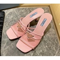 Discount Prada TPU Logo Heel Slide Sandals 6.5cm Pink 062286