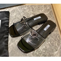 Low Cost Prada TPU Logo Flat Slide Sandals Black 062291