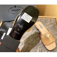 Duplicate Prada TPU Logo Flat Slide Sandals Apricot 062292