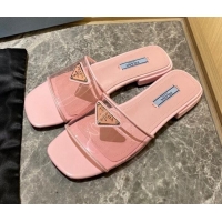 Luxury Prada TPU Logo Flat Slide Sandals Pink 062293