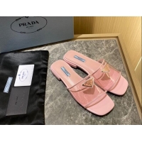 Luxury Prada TPU Logo Flat Slide Sandals Pink 062293