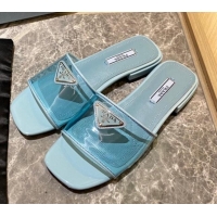 Good Quality Prada TPU Logo Flat Slide 1.5 cm Sandals 062293 Blue