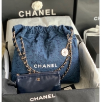 Famous Brand CHANEL 22 HANDBAG Denim AS3261 blue&white