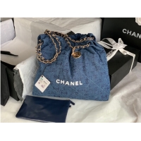 Famous Brand CHANEL 22 HANDBAG Denim AS3261 blue&white