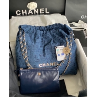 Trendy Design CHANEL 22 HANDBAG Denim AS3262 blue&gold