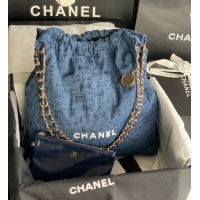 Well Crafted CHANEL 22 HANDBAG Denim AS3262 blue&white