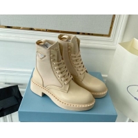 Hot Style Prada Brushed Leather and Re-Nylon Ankle Boots 1T782M Desert Beige