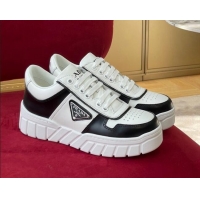 Sophisticated Prada Logo Leather Sneakers Black/White 070442