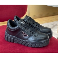 Hot Style Prada Logo Leather Sneakers Black 070443