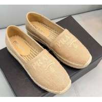 Sumptuous Prada Logo Linen Espadrilles Beige 071160