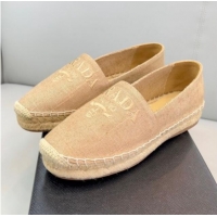 Sumptuous Prada Logo Linen Espadrilles Beige 071160