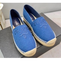 Grade Quality Prada Logo Linen Espadrilles Blue 071162