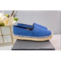 Grade Quality Prada Logo Linen Espadrilles Blue 071162