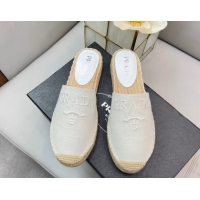 Luxury Prada Logo Linen Espadrille Mules White 071165