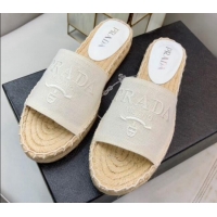 Feminine Prada Logo Linen Espadrille Slide Sandals White 071166