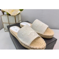 Feminine Prada Logo Linen Espadrille Slide Sandals White 071166